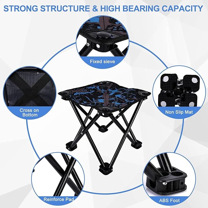 Folding Outdoor Portable Stool, Lightweight Chair Heavy Duty Camping Fishing Hiking Picnic Garden BBQ Chair Easy to Carry