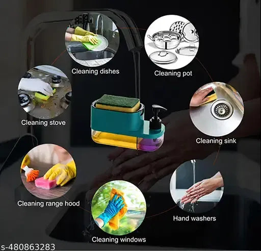 3 in 1 Soap Dispenser for Kitchen Dishwasher Liquid Dispenser Pump with Sponge Kitchen Cleaner